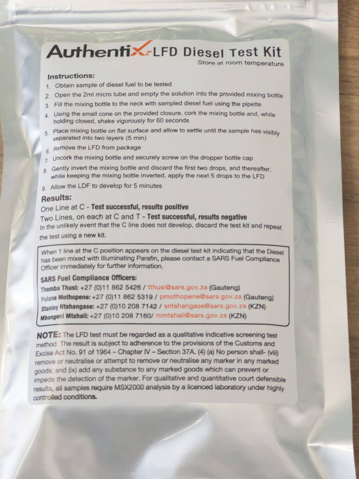 Authentix LFD Test Kit x 1 (single) UFuel Petroleum Licensing